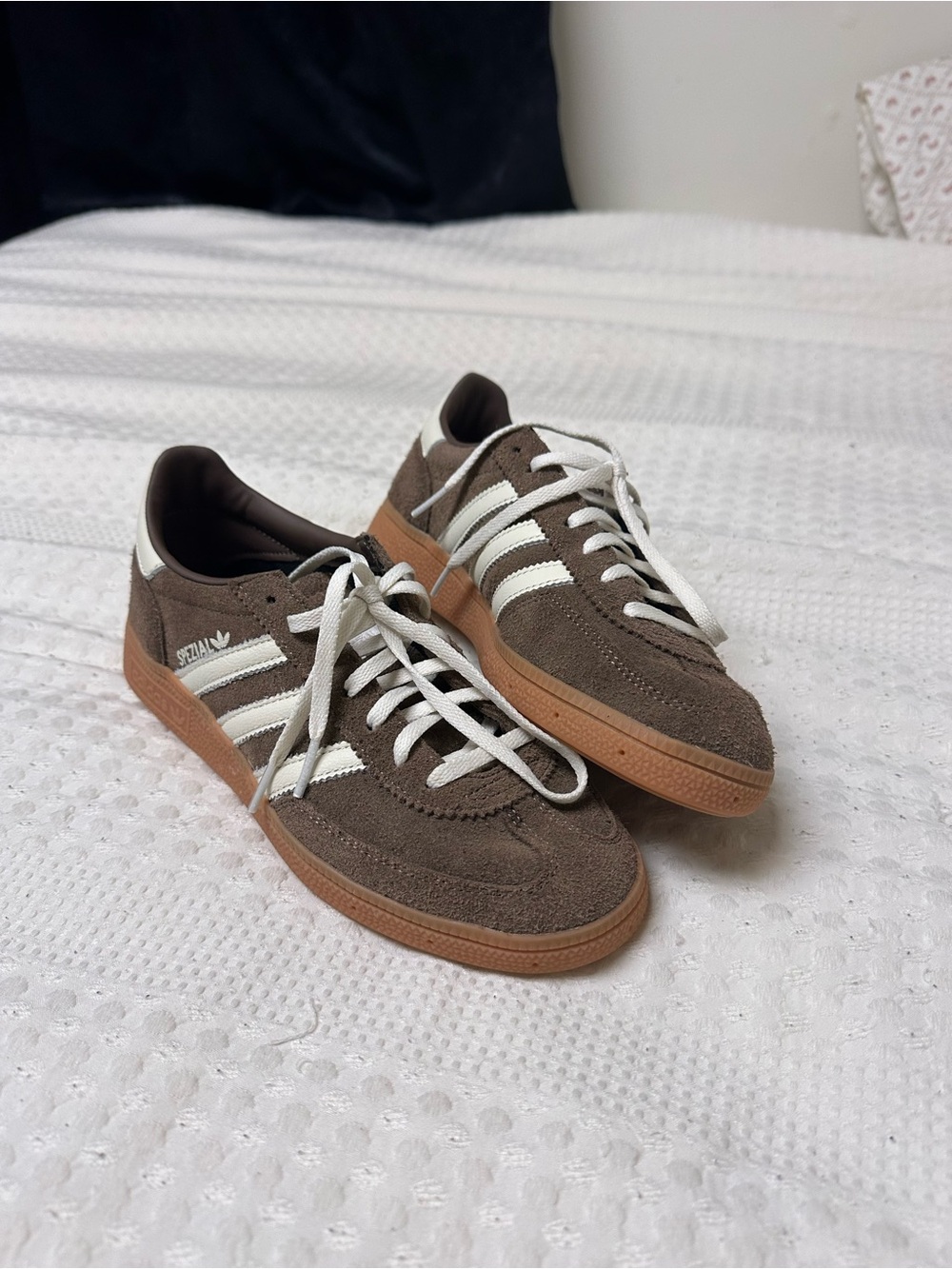 adidas Suede Spezial Sneakers in Brown and White with Gum Sole